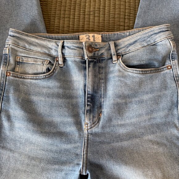 We The Free Anthropologie Light Wash High Rise Raw Hem Skinny Jeans Sz 31 - Picture 4 of 14